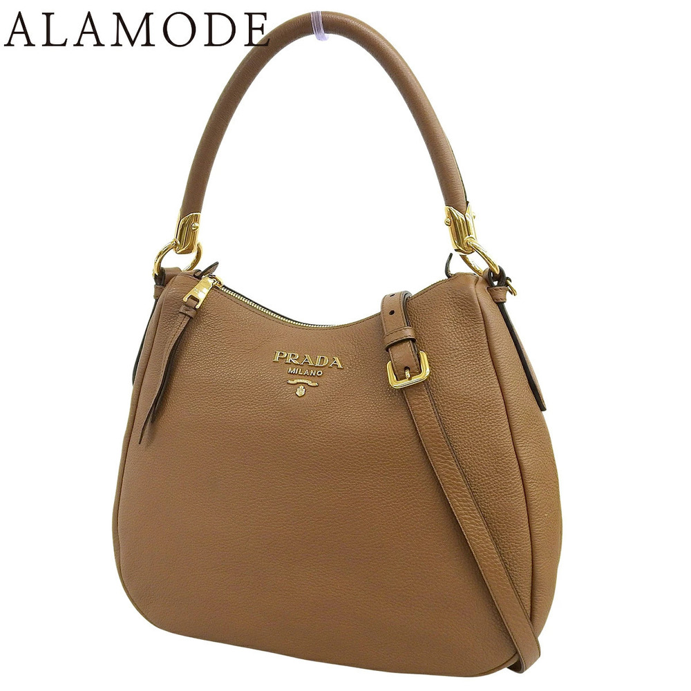 Prada Vitello Daino Leather 2Way Tote Bag Brown